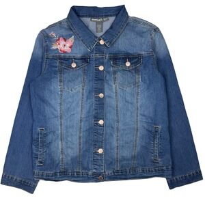 Avenue Denim Embroidered Floral Jean Jacket Women Plus Size 22 24 Blue Boho Chic